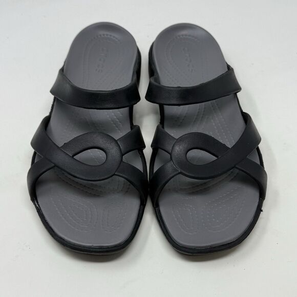 Crocs Meleen Twist Slide Sandals Womens 11 Black Open Toe Casual Comfort - Picture 1 of 15